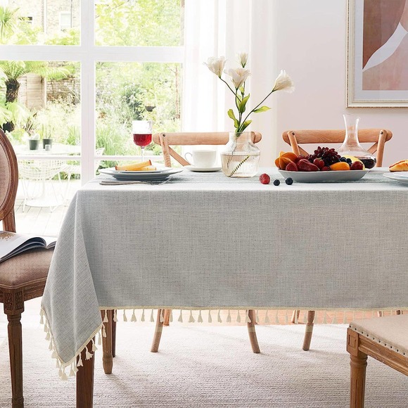 LAFAVILLE Cotton Linen Tablecloth - Grey Stripe Rectangle 55" x 70" (140x180cm) - Picture 6 of 10